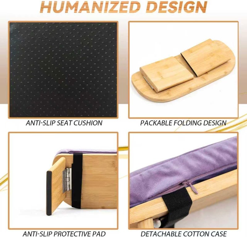 Estleys Meditation Bench, Bamboo Meditation Stool, Folding Kneeling Meditation Bench, Seiza Prayer Bench, Prayer Bench with Meditation Cushion, Kneeling Stool (Purple) - Image 5